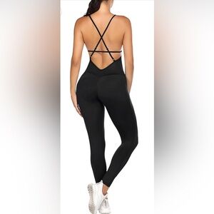 COOrun Women's Yoga Jumpsuit Backless Romper Sleeveless Gym Bodysuit Large Black